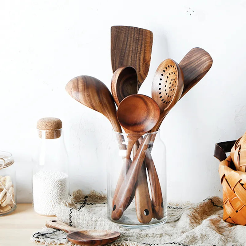 Eco-Friendly Teak Wood Kitchen Utensils (7 pcs)