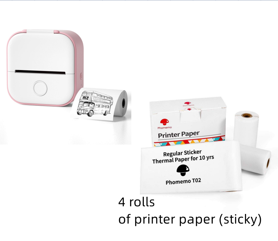 Portable Mini Thermal Label Printer + 4 Rolls of Adhesive Printing Paper