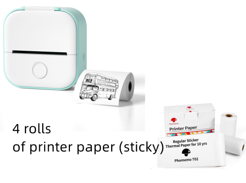 Portable Mini Thermal Label Printer + 4 Rolls of Adhesive Printing Paper