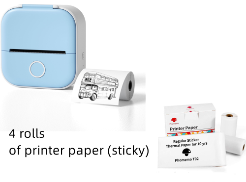 Portable Mini Thermal Label Printer + 4 Rolls of Adhesive Printing Paper