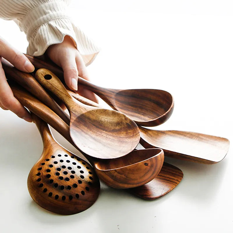 Eco-Friendly Teak Wood Kitchen Utensils (7 pcs)