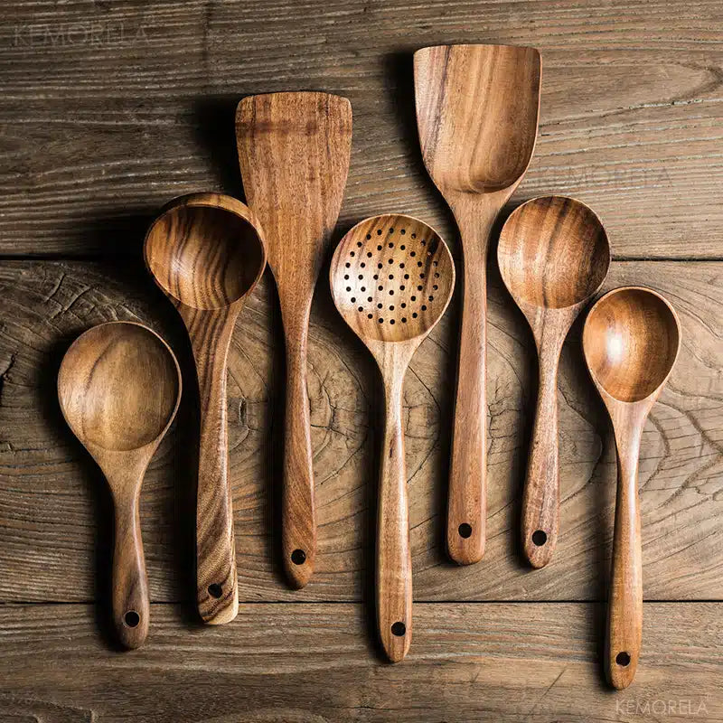 Eco-Friendly Teak Wood Kitchen Utensils (7 pcs)